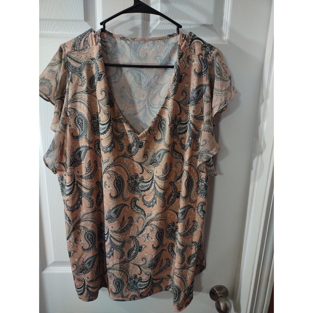 Unbranded Top Plus Size 3X Light Pink Black Short Sleeve Flutter